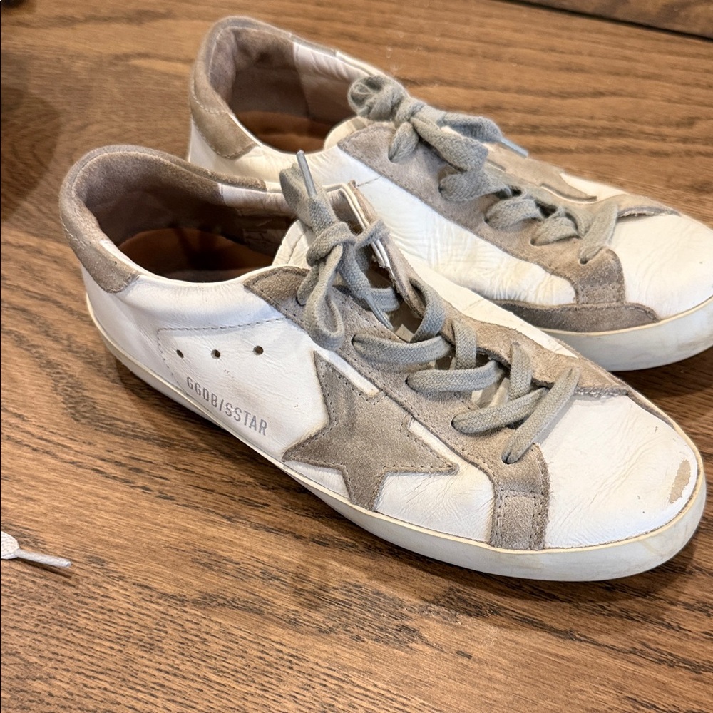 Golden Goose Cream and Gray Star Sneakers